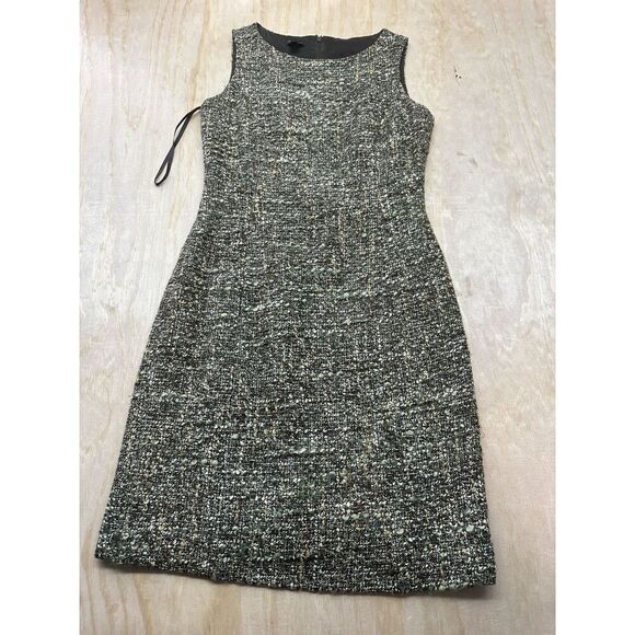Talbots Tweed Sheath Dress Size 4 Green Brown Sleeveless Wool Blend - Picture 1 of 5